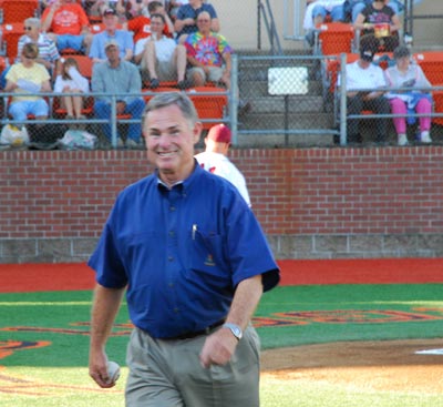 Dick McClain tosses the first pitch at Richey's Night